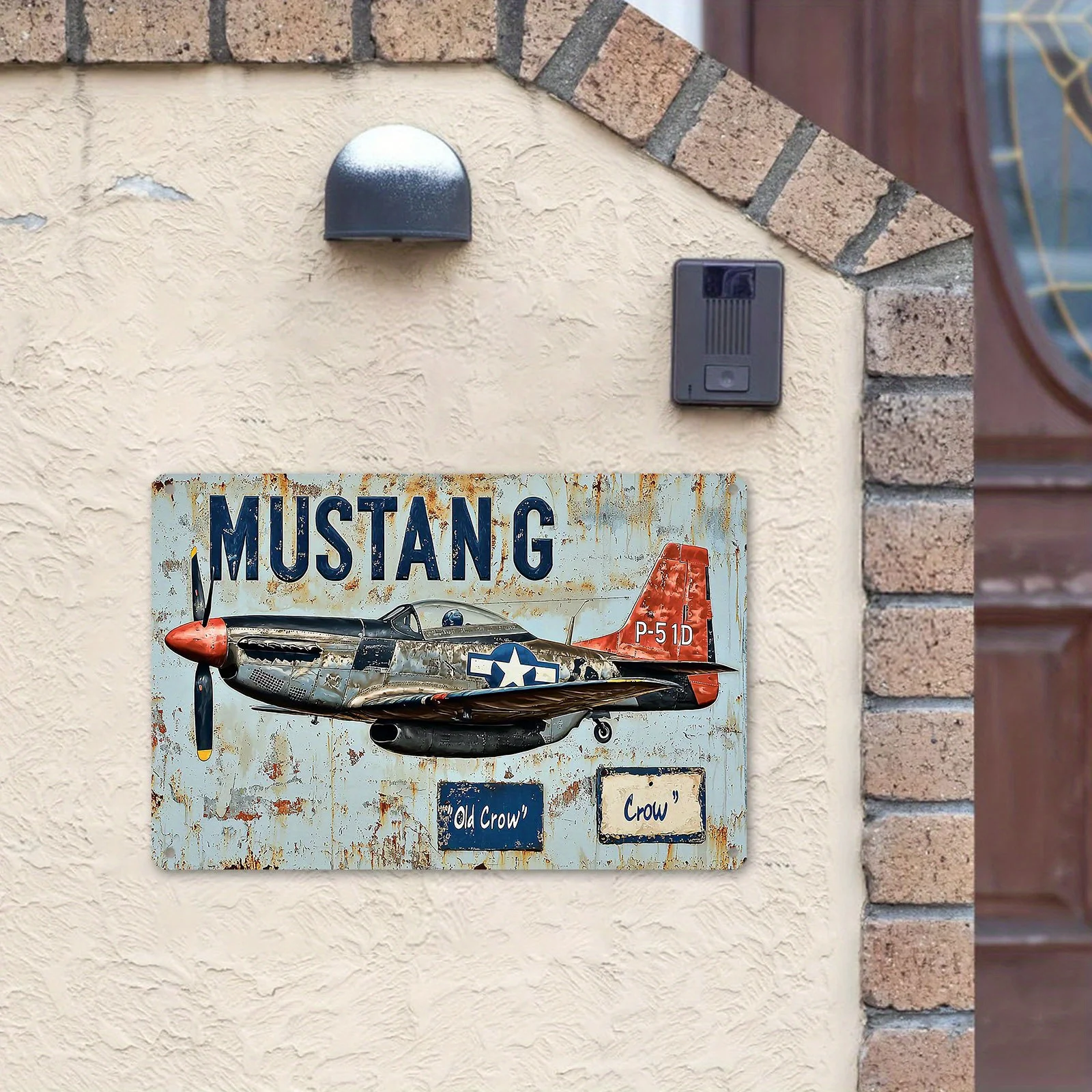 Vintage P51 Fighter Jet Metal Wall Art - Tin Sign for Home, Patio & Outdoor Decor, Military Aviation Enthusiast Collectible,  ,