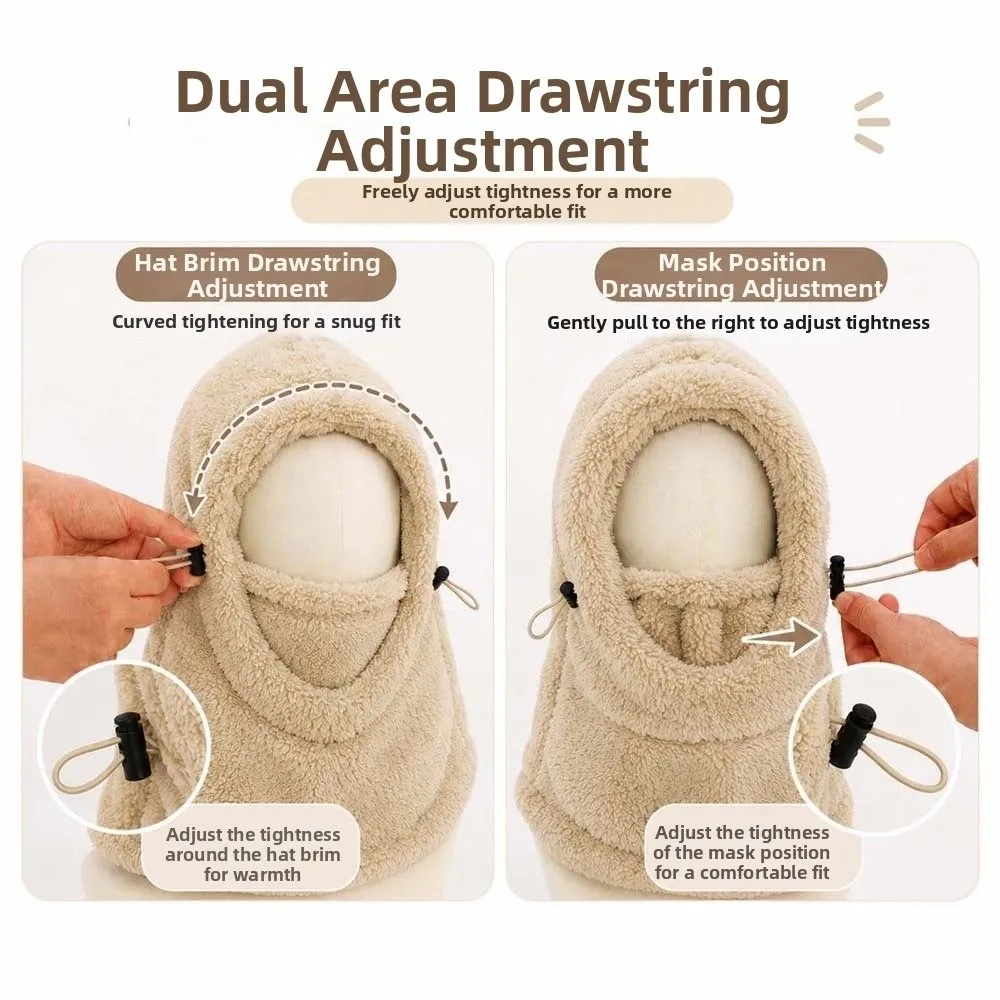 Thermal Ski Mask Windproof Hood Full Protection Children Fleece Hood Drawstring Design Double Layered Toddler Neck Warmer