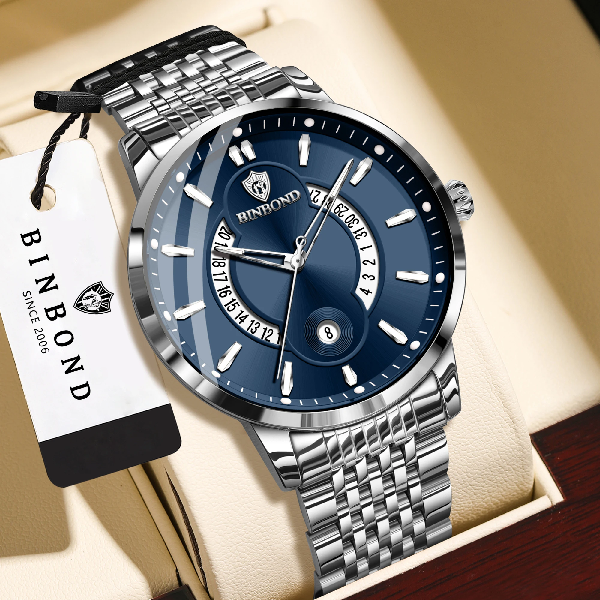 Luxury Watch Organizer - BINBOND 오리지널 발광 방수 오토 데이트