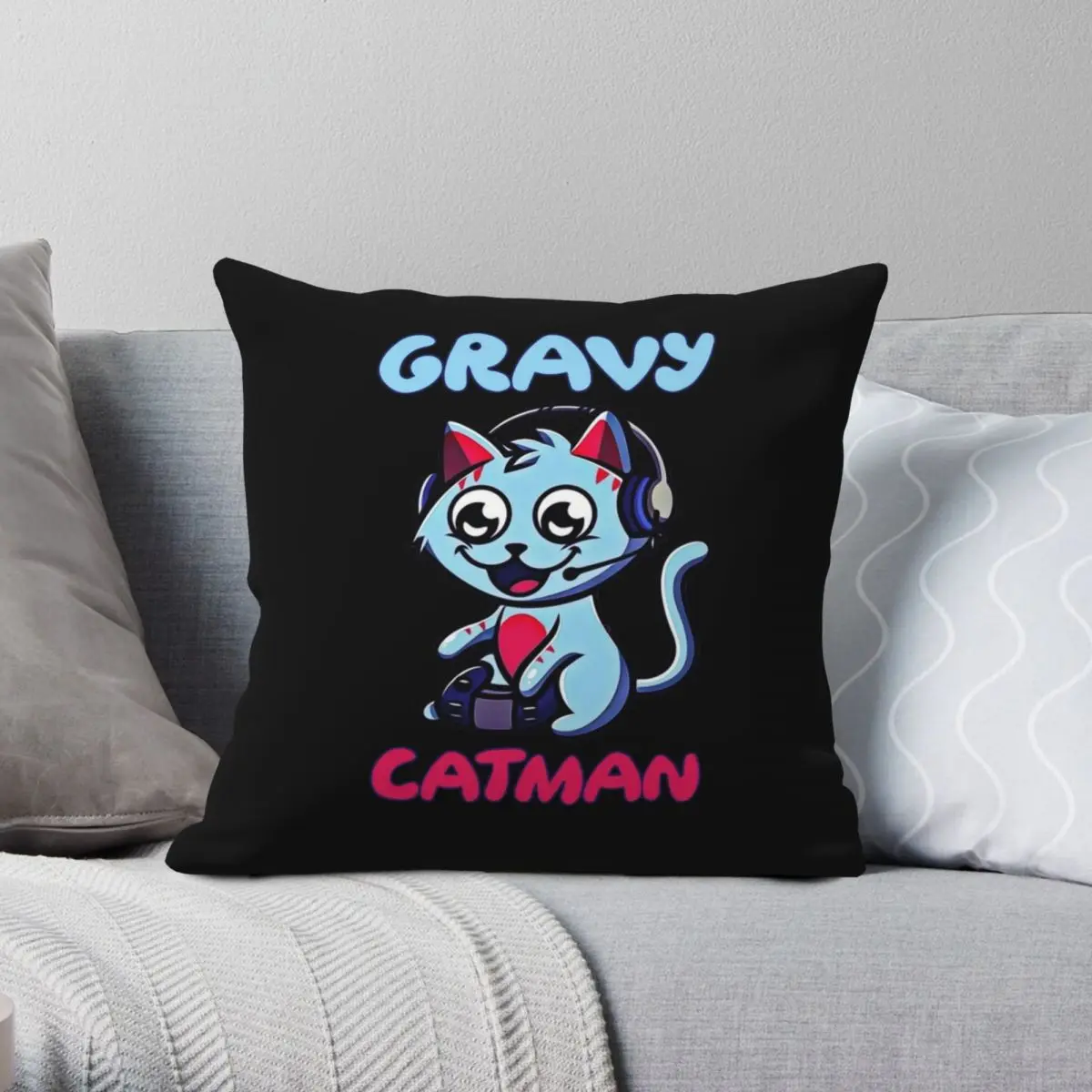 Catman Gravy Blue Square Pillowcase Polyester Linen Velvet Printed Zip Decorative Pillow Case Room Cushion Cover 45x45