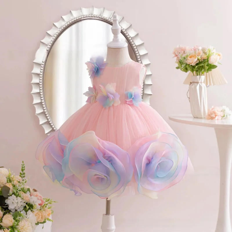 

2025Пышное вечернее платье для подиума с большим цветком для девочек, платье принцессы для выступлений