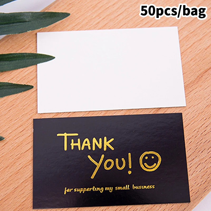 50pcs Black Thank You for Supporting My Small Business Card Thanks Greeting Card Appreciation Cardstock for Sellers Gift