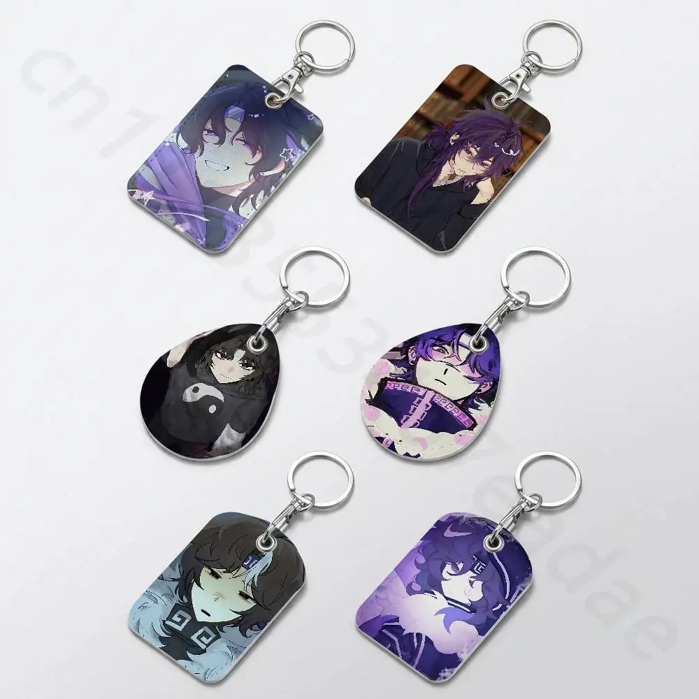 W-Wifie Cartoon Anime Rectangle Card Case Keychain Access Card Bag Key Tag Ring Leather Card Holder Key Ring Access