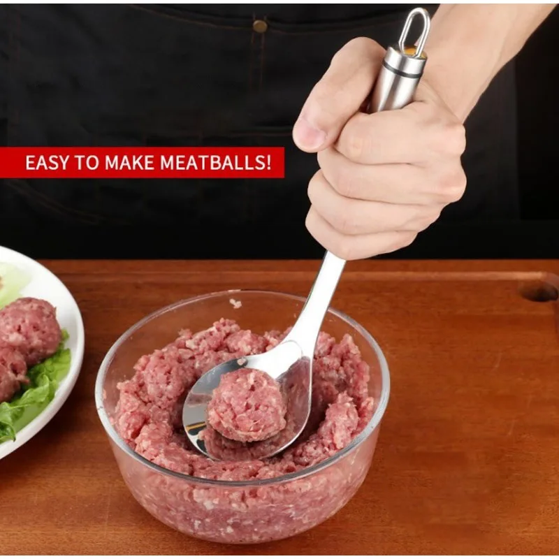 1-5Pcs Stainless Steel Meatball Maker Spoon Non‑Stick Meat Baller with Elliptical Hole Squeezing Ball Mold Kitchen Meat Tool