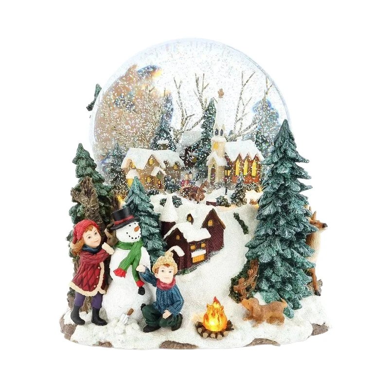Christmas snow scene with lights crystal ball music box clockwork box children's Christmas gift
