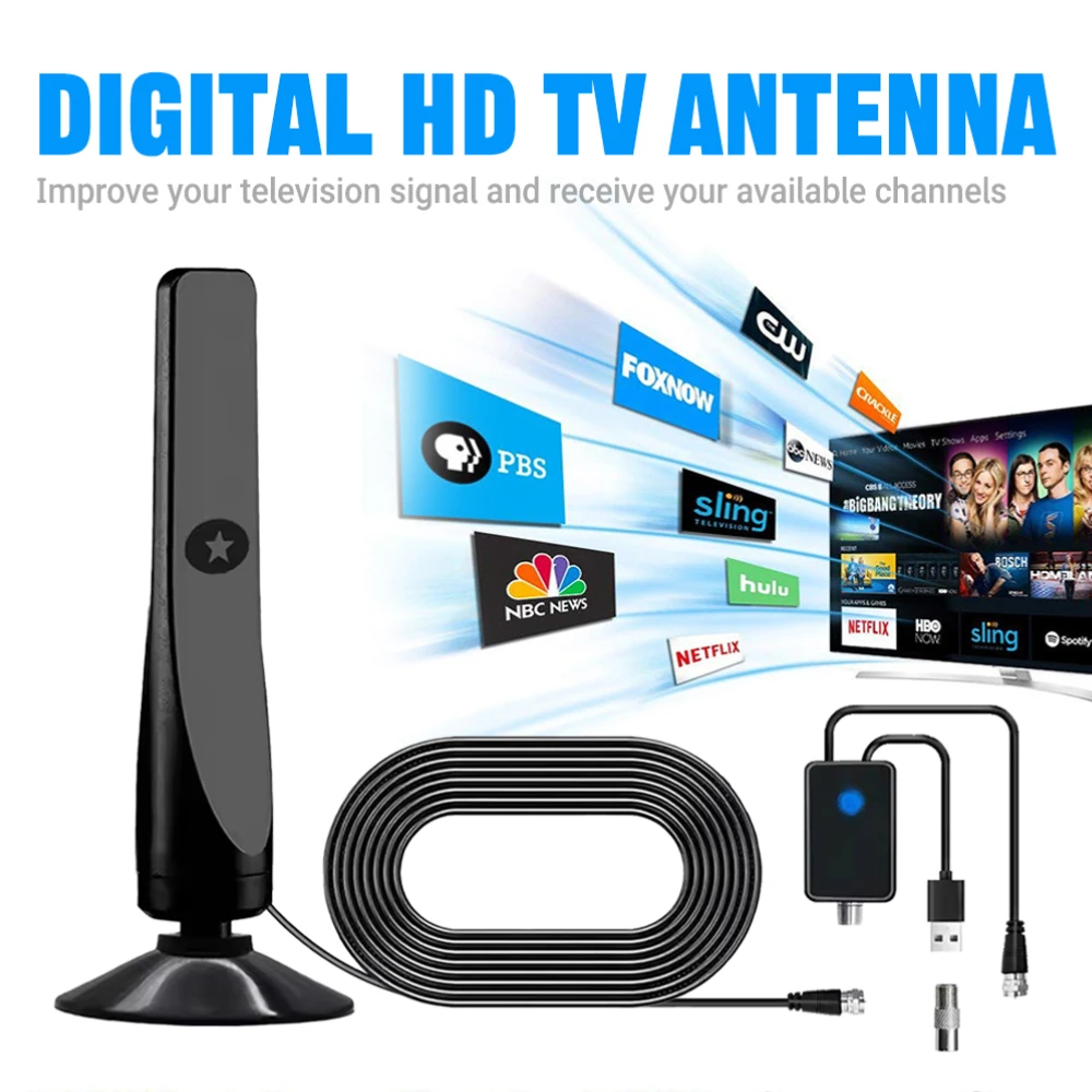 هوائي تلفزيون رقمي فائق الدقة 4K/1080P مع معزز إشارة 25DBI نطاق 50 ميل هوائي داخلي خارجي مع استقبال إشارة محسن