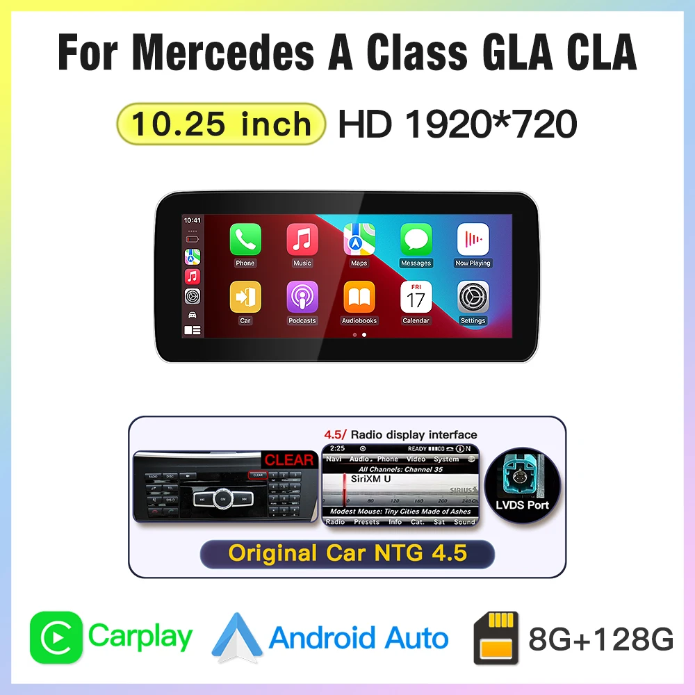 NTG4.5 Android Touch Screen For Benz W176 GLA X156 C117 2013-2018 Snapdragon 665 Dual System Keep OEM System Wireless CarPlay
