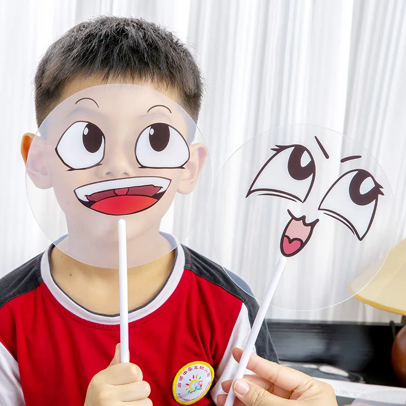 5PCS Funny Cartoon Anime Expression Fan Summer Creative Plastic Handheld Fan Cute Student Party Favours Prank Small Fan Props