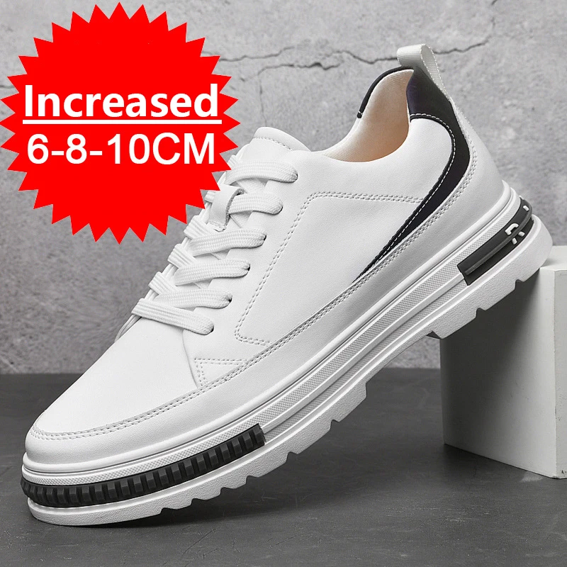 

New Men Elevator Shoes Height Increase 8cm 10cm Luxury Brand Sneaker Genuine Leather Men Hidden Heels Fashion Flats Casual Shoes