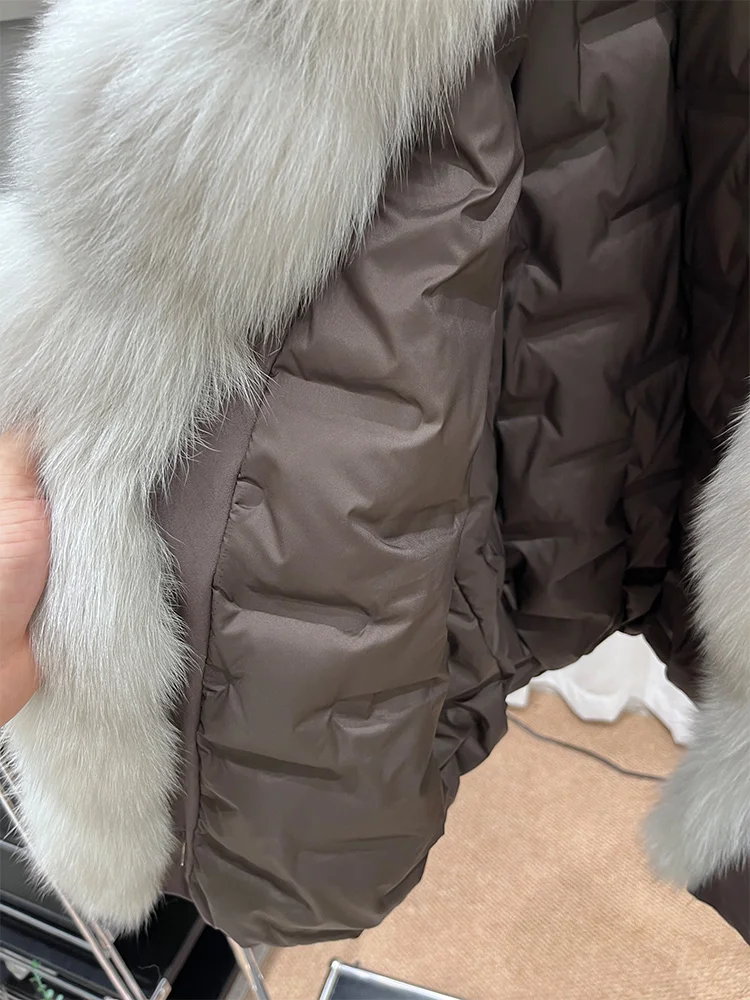 2025 hiver chaud femmes réel naturel col de fourrure de renard doudoune d'oie décontracté bouffant Parka vestes épaisse femme Streetwear