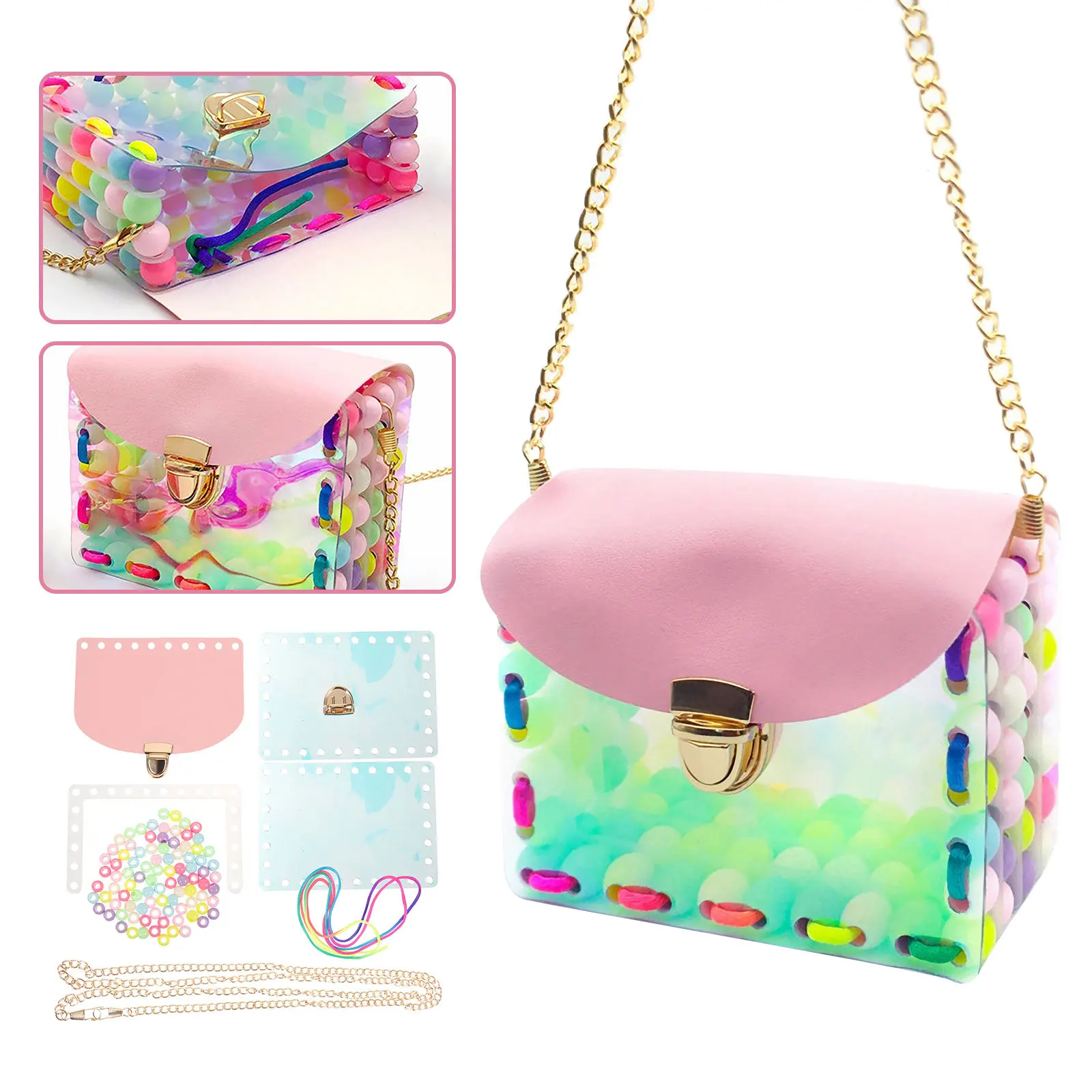 1 ensemble de sacs artisanaux de bricolage, matériel de perles pour fourre-tout à bandoulière, accessoires de fabrication de sacs faits à la main, cadeau de grande capacité pour femmes et filles