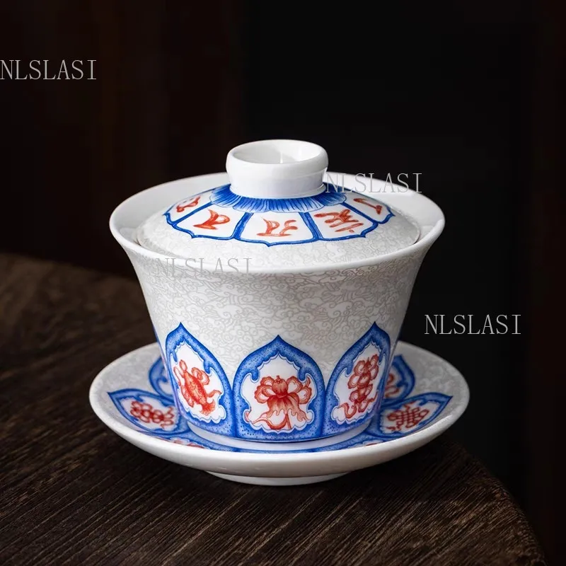 140ml Vintage Ceramics Gaiwan Handmade with Lid Tea Cup Home Tea Infuser Tradition Tea Ceremony Accessories Portable Tea Set