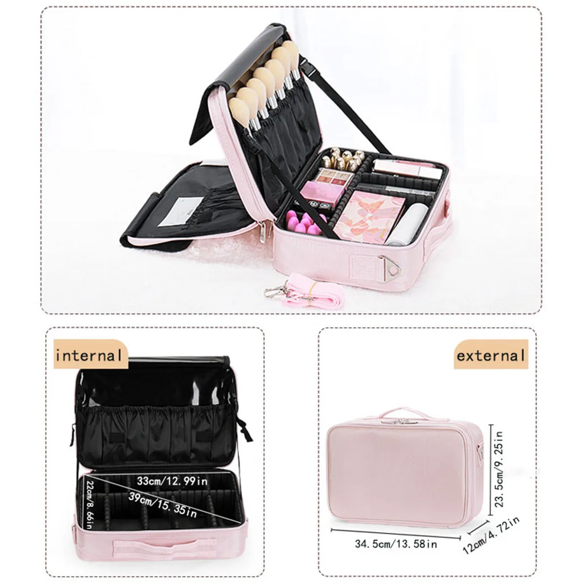 Large Capacity Makeup Bag Embroidery Nail and Makeup Handheld Partition Toolbox Makeup Case with Numerous Functional Areas Makeu