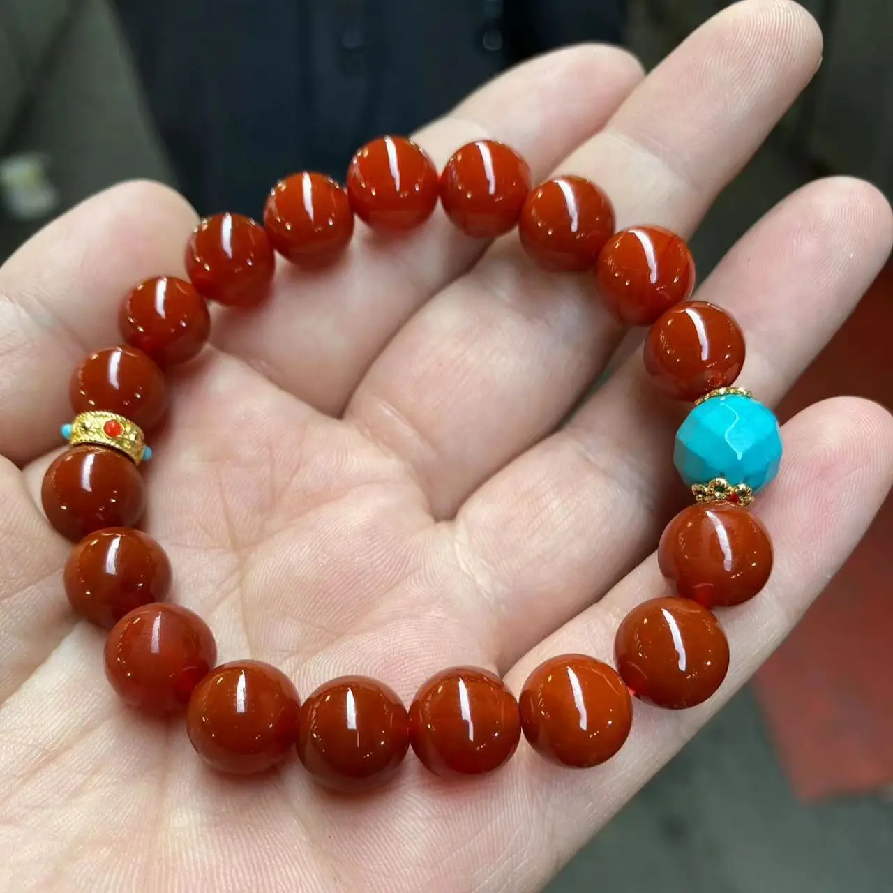 

Natural southern red agate Jade Bracelets Genuine Hand-carved Round Beads Jewelry For Women Accessories