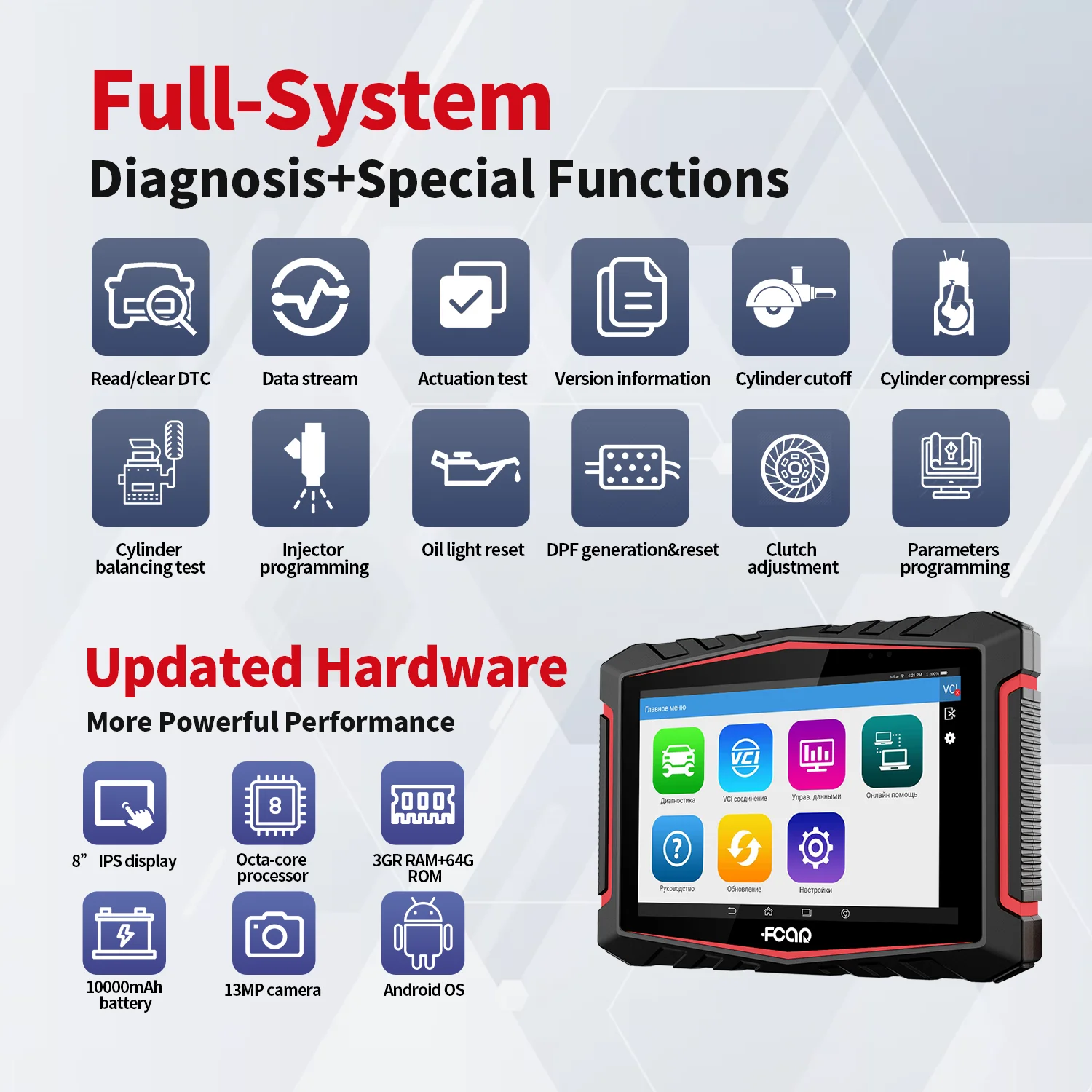 FCAR F508R-A Auto Diagnostic Tool Full Function ABS DPF ECU Reset  Russian Version Professional Scanner for Asian Diesel Vehicle