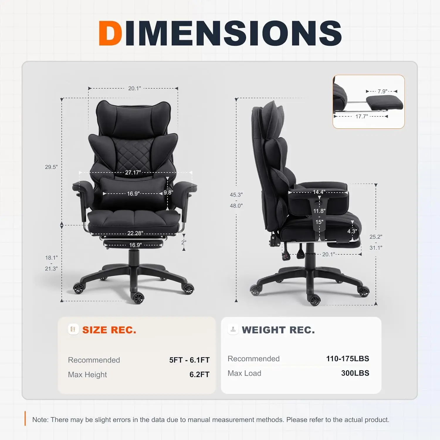 Tall office chair with pocket spring pad, adjustable high back computer game chair