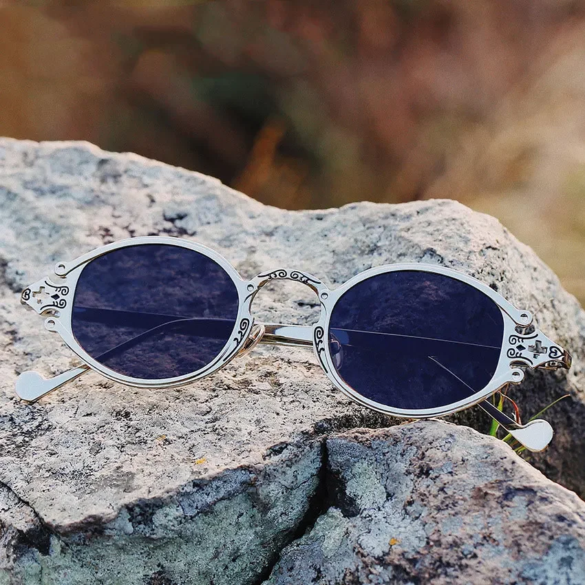 Marka męskie damskie luksusowe złote metalowe designerskie okulary przeciwsłoneczne owalne okrągłe gotyckie okulary przeciwsłoneczne Retro Vintage okulary przeciwsłoneczne Steam Punk — zdjęcie 7