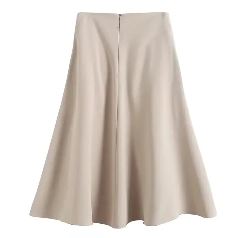 Dames 2023 Chique Mode Temperament Joker Pocket Wijde Swing Design Lange Rok Retro Hoge Taille Rits Rok Mujer