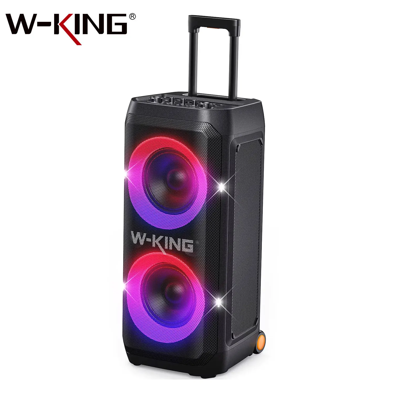 W-King T12 Portable Bluetooth Speaker Box with 370W Max Pro Sound,Light Show,Csb,Bass Boost, Wheels and Telescoping Handle