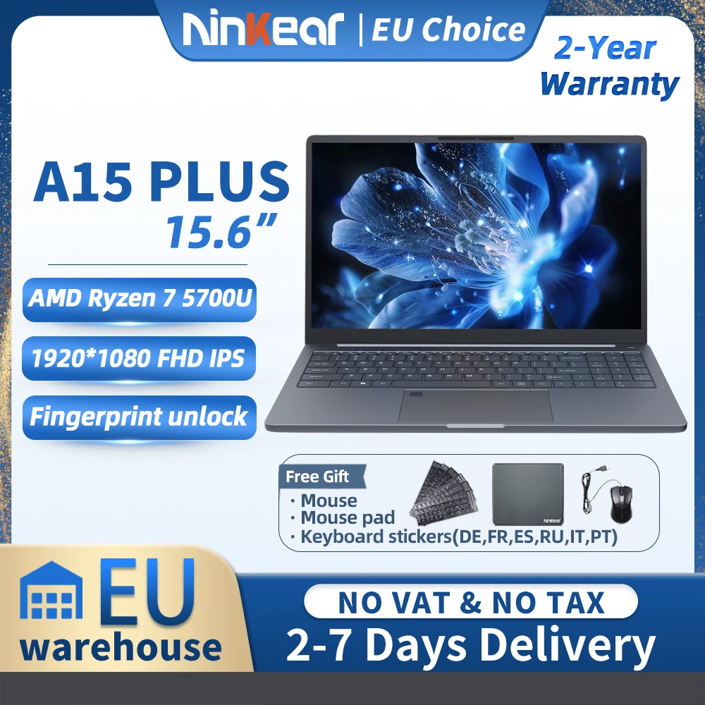 Ninkear A15 Plus ordinateur portable 15.6 "FHD IPS 16GB DDR4 1 to AMD Ryzen7 5700U PCIE ordinateur portable 5000mAh longue durée de vie de la batterie ordinateur portable de bureau