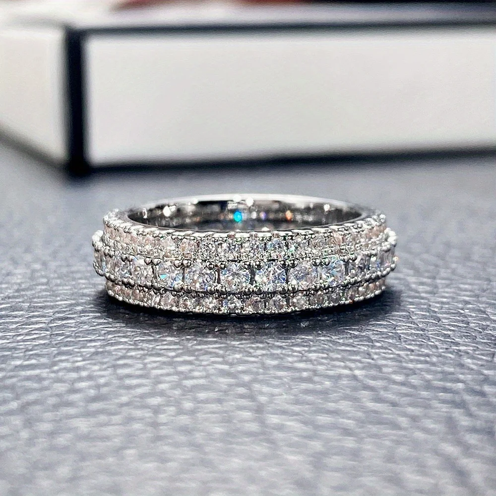 

Multi-layered paved cubic zirconia eternity ring with three circular layers for stacking, a promise engagement ring, a gift for women, Mother's Day and Valentine's Day gifts