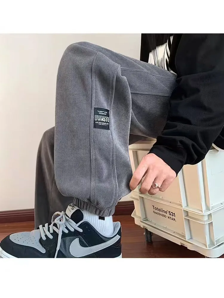 Retro Vertical Striped Men's Pants Corduroy Casual Pocket Trousers Loose Baggy Pants Straight Sweatpants Outdoor Streetwear