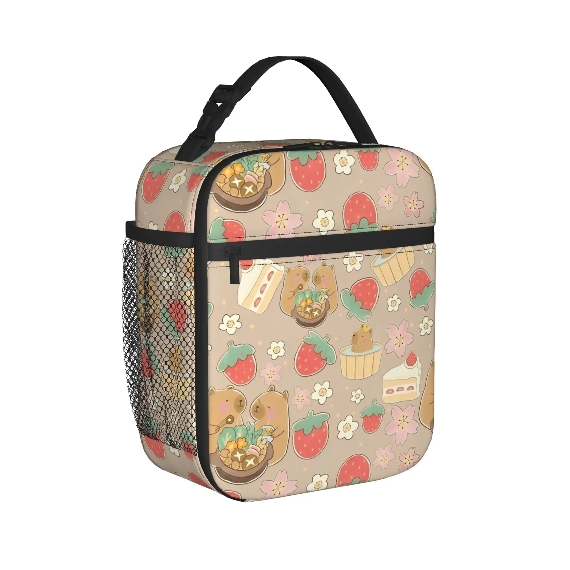 Cute Capybara Loves Strawberry Thermal Insulated Lunch Bags for Travel  Portable Bento Box Thermal Cooler Lunch Boxes