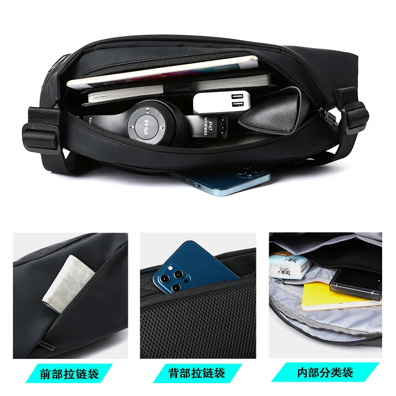 Men‘s Chest Bag High Quality Waterproof Cross Body Bag Anti Theft Zipper 9.7inch iPad Shoulder Bag for Short Trip Sport