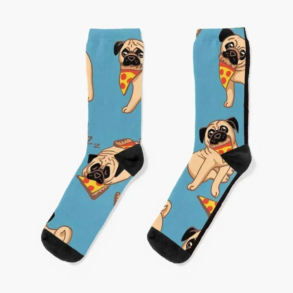 

Pug Dog Art Pugs puppy funny cute dogs pizza Socks new year anti slip football New year's Socks Men's Women's
