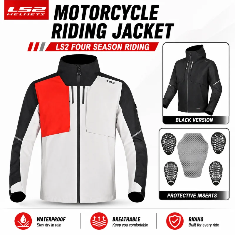 LS2 Motorcycle Riding Jacket Men Waterproof Breathable Four Season Protective Motorbike Racing Touring Jacket