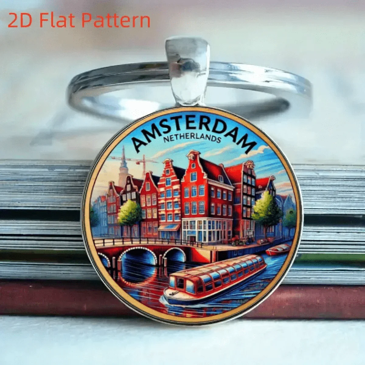 Llavero Amsterdam, recuerdo vintage de Países Bajos con diseño de Canal House y Red Tram, regalo de viaje