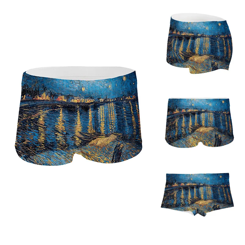 2024 High Quality Swimming Trunks for Women Sexy Printed World Famous Oil Painting Beach Boxer Panties Summer Women's underwear