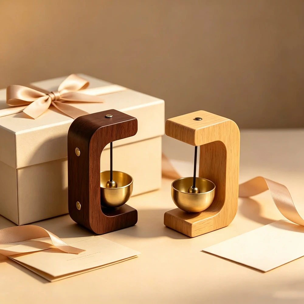 Dopamine Wooden Door Bell Magnetic Suction Copper Chime Household Entry Reminder Windbell Shop Gate Opening Decorative Bell