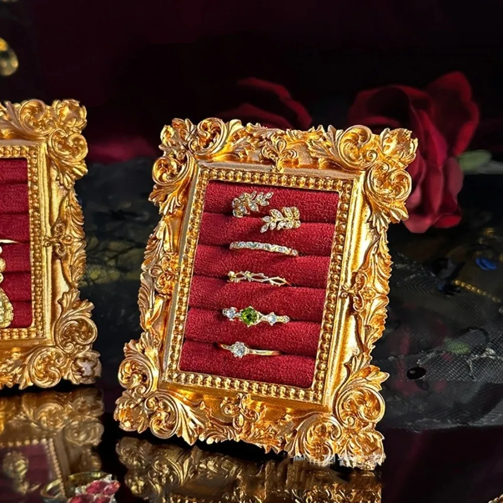 Velvet Ring Jewelry Tray Photo Frame Resin Jewelry Display Stand Vintage Square Shape Jewelry storage frame