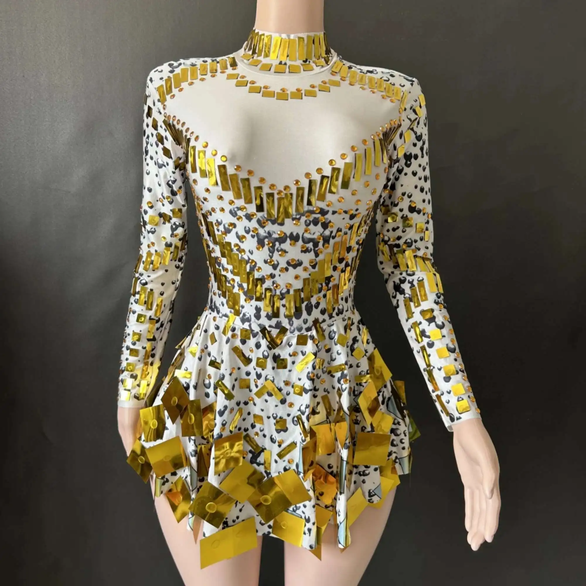 Nuova estate alta elasticità donna abito a-line manica lunga costume elegante notte festa da sera abiti da palcoscenico 7G