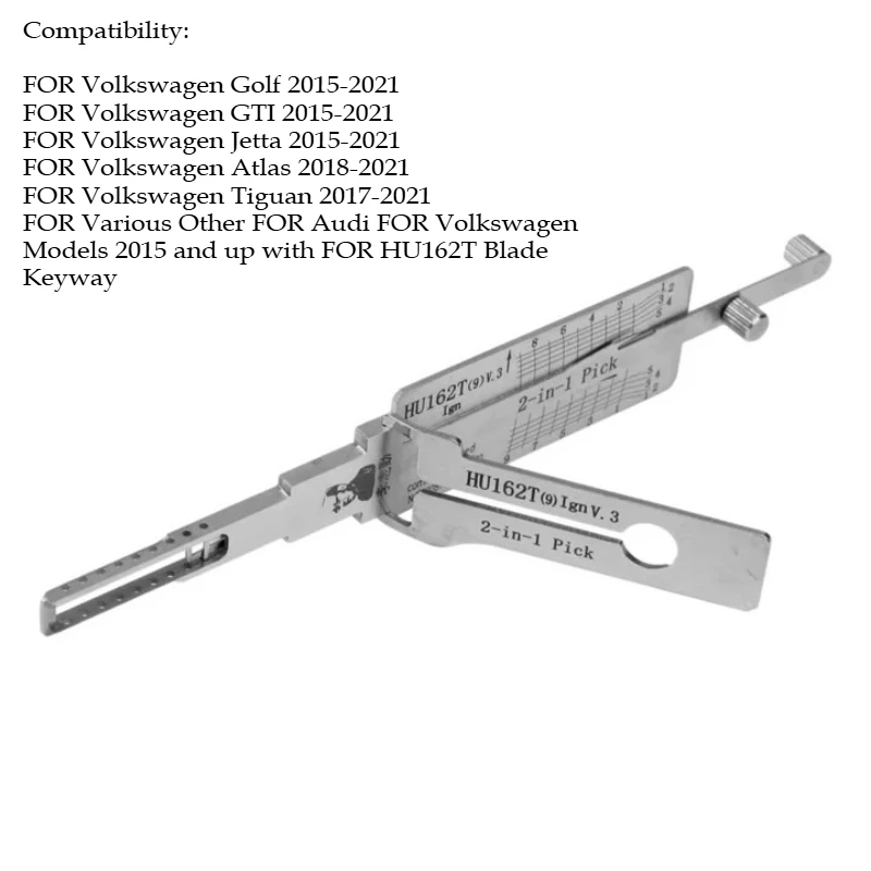 TooS Lishi 2-in-1 Lishi Decoder HU162T 9-Cut V3 Ignition Lishi HU162T(8) أداة Ign/Dr/Decoder (لأودي لشركة فولكس فاجن لسكودا للبحر