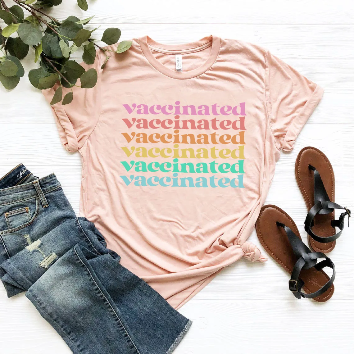 Vaccinated Shirt Pro Vaccine Unisex Graphic T Shirts Vaccines Saves Lives Tshirt Retro Rainbow Short Sleeve Crewneck Casual Tops