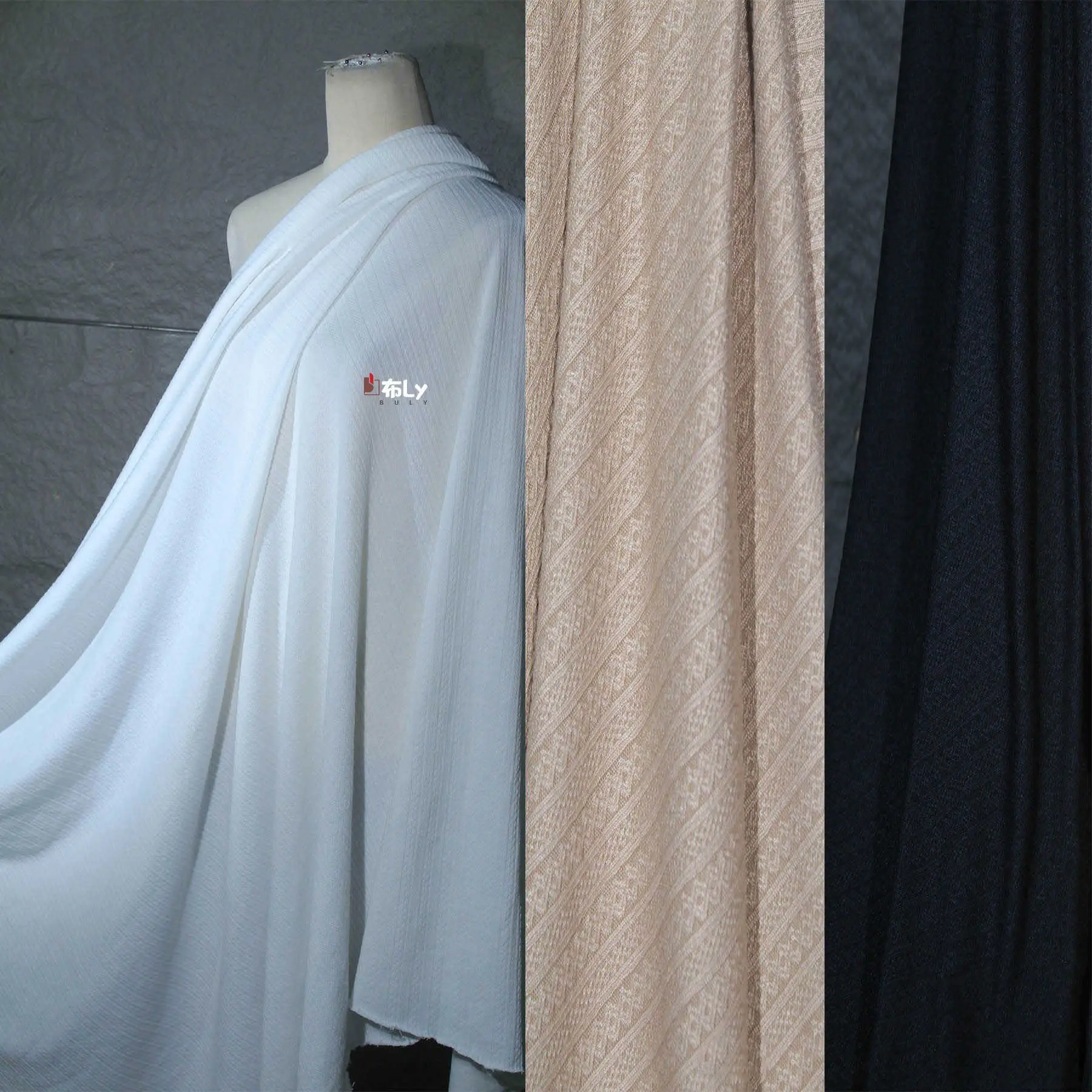 White Stretch Silky Knitted Cotton Fabric 3D Texture For Creative Evening Dress Designer DIY Material