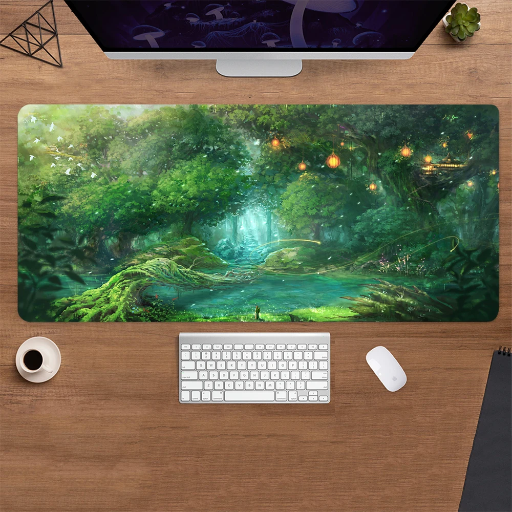 Imagem -05 - Anti-slip Gaming Mouse Pad para Gamer Teclado Doméstico Grande Tapete de Borracha Natural Anime Mousepad Floresta Mágica