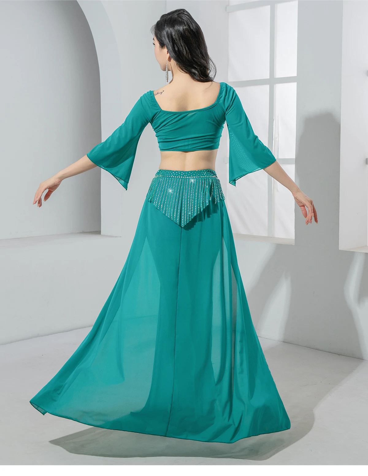 Novo outono roupas de prática de dança do ventre adulto feminino luz luxo diamante borla desempenho conjunto trajes de dança oriental