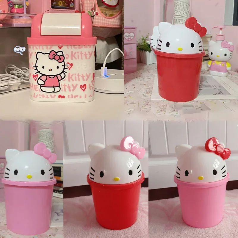 Kawaii Sanrio Hello Kitty Cartoon Desktop Trash Can Mini Office Living Room Home Storage Bucket Girl Heart Desktop Decoration