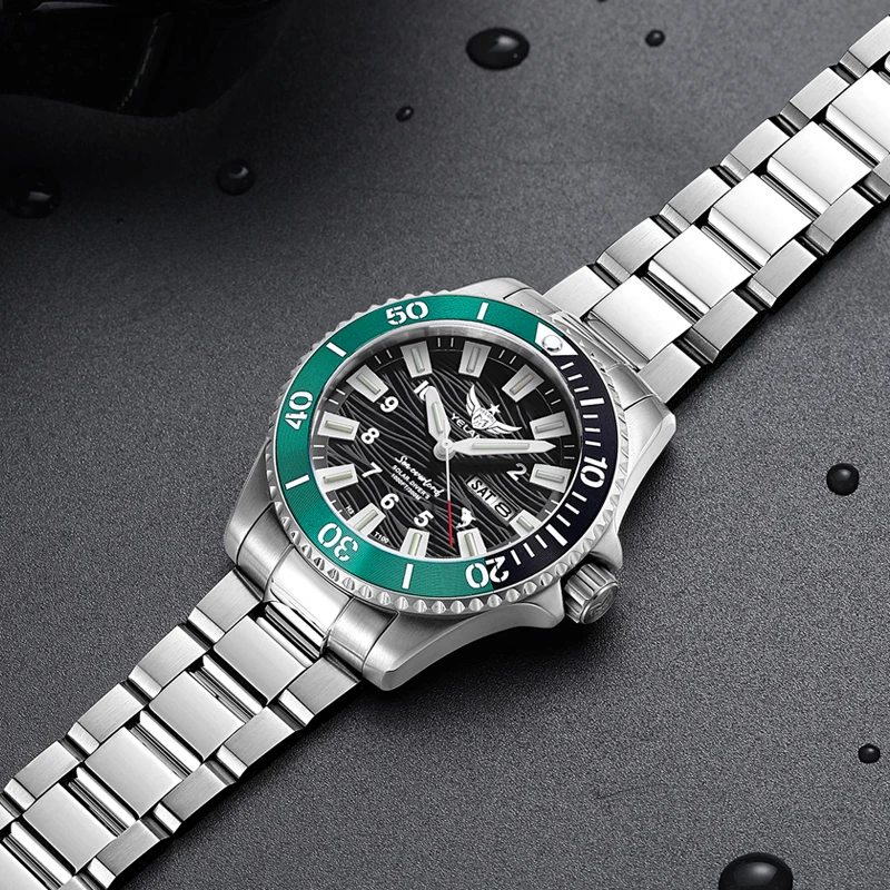 Yelang V1213 44mm Giappone Eco-Drive Orologio solare Orologio da uomo 300M Orologio subacqueo 30ATM Professionale Impermeabile Zaffiro luminoso