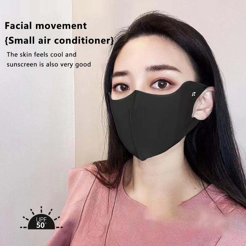 Motorcycle Bike Riding Mask Ice Silk Sunscreen UV Protection Breathable Thin Ear Type Sun Visor Summer Outdoor Windproof Mask