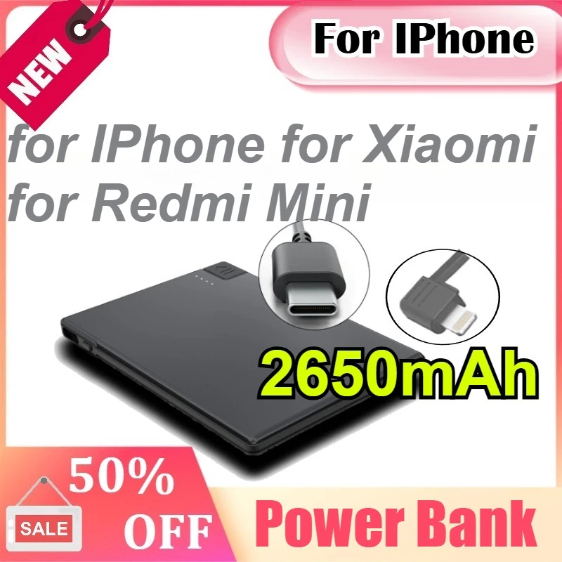 

2650mAh for IPhone for Xiaomi for Redmi Mini Portable Card Slim Power Bank 5mm Ultra-thin Battery