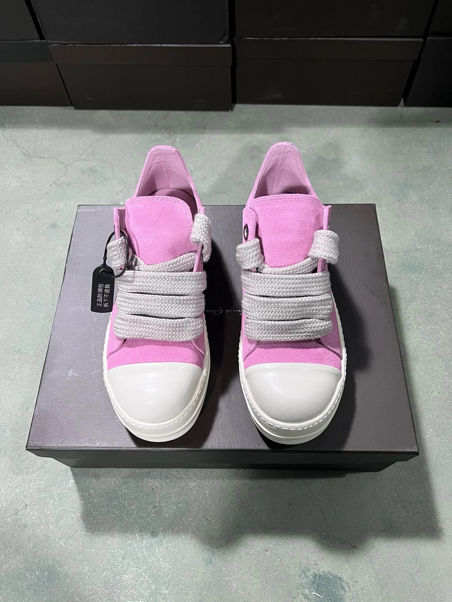 

Brand Ricks Casual Men Shoe Low Top Women Sneaker Owens Quality Pink Suede Leather Designer Luxury Thick-sole Flat Shoe