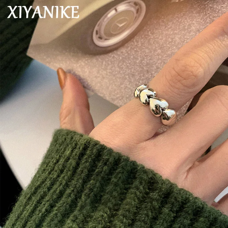 

XIYANIKE Cute Love Heart Open Cuff Finger Rings For Women Girl New Fashion Trendy Adjustable Jewelry Gift Party кольцо ж