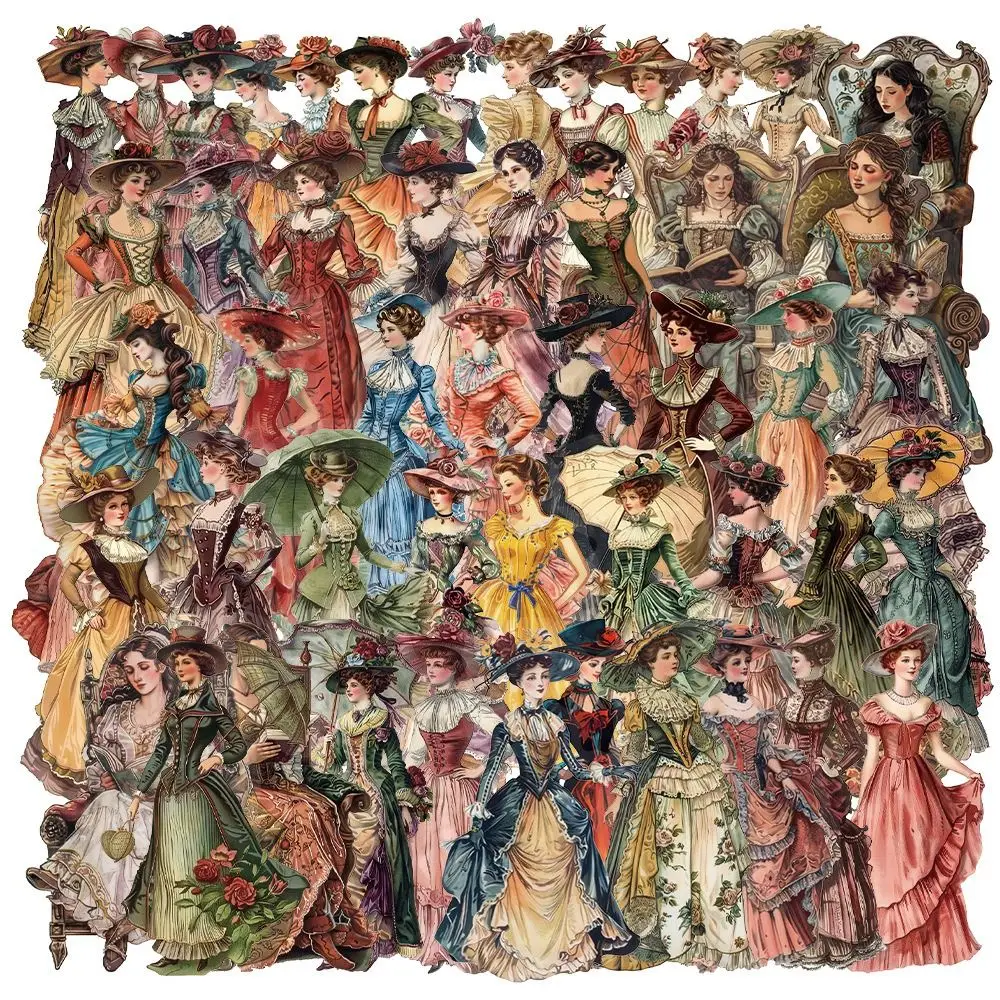

50PCS PET Vintage Stickers Waterproof Retro Design DIY Decorative Stickers European American Character Stickers