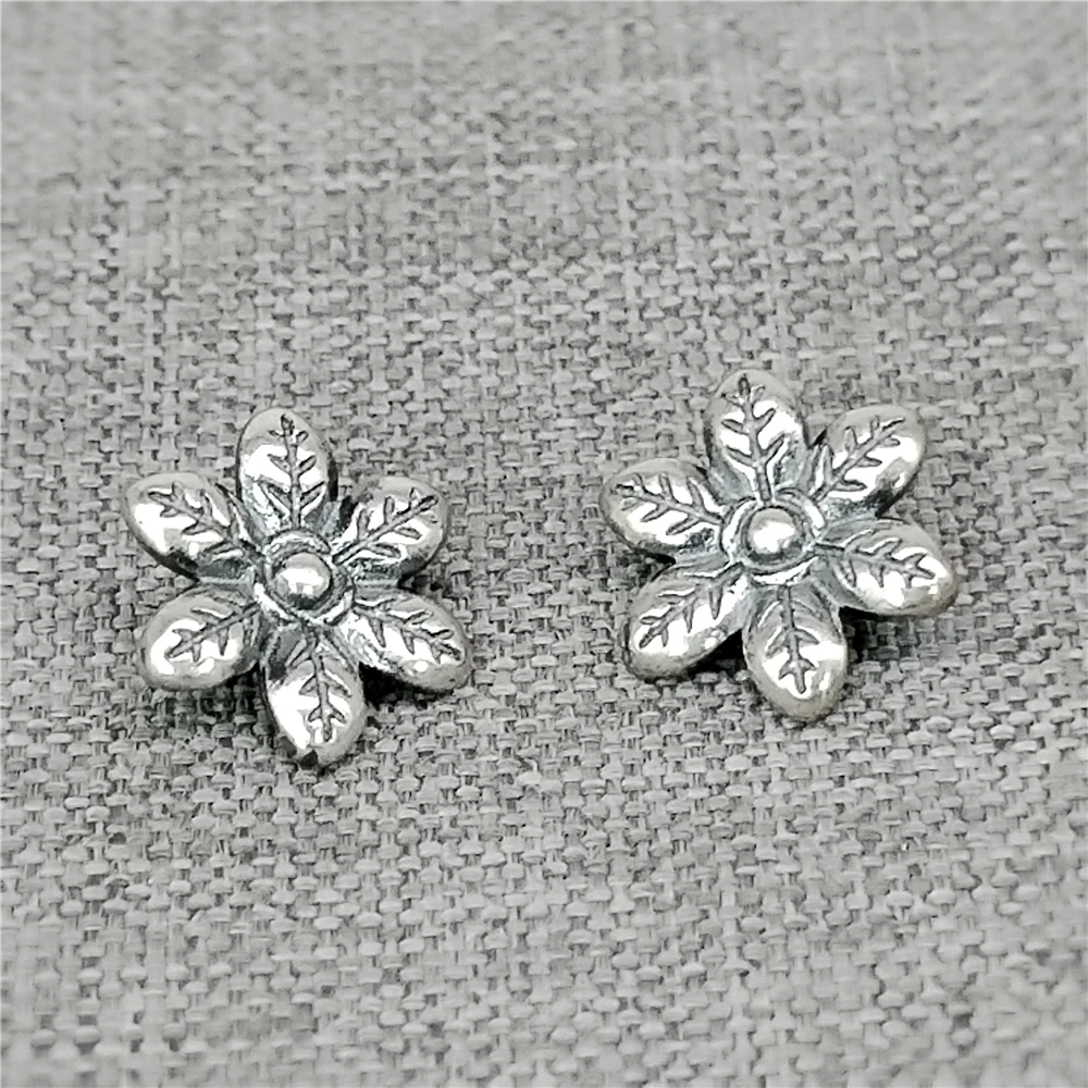 4 Sterling Silver Snowflake Button Clasps 925 Silver Oxidized Flower Bracelet Spacer 10mm