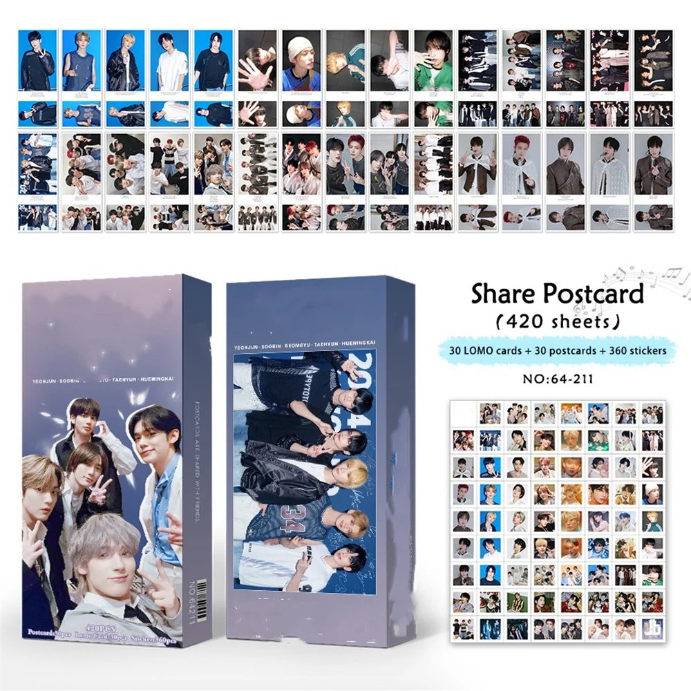 420Pcs KPOP SOOBIN YEONJUN BEOMGYU TAEHYUN HUENINGKAI HD Photocards Laser Share Postcard Non Repeating Stickers Fans Collection