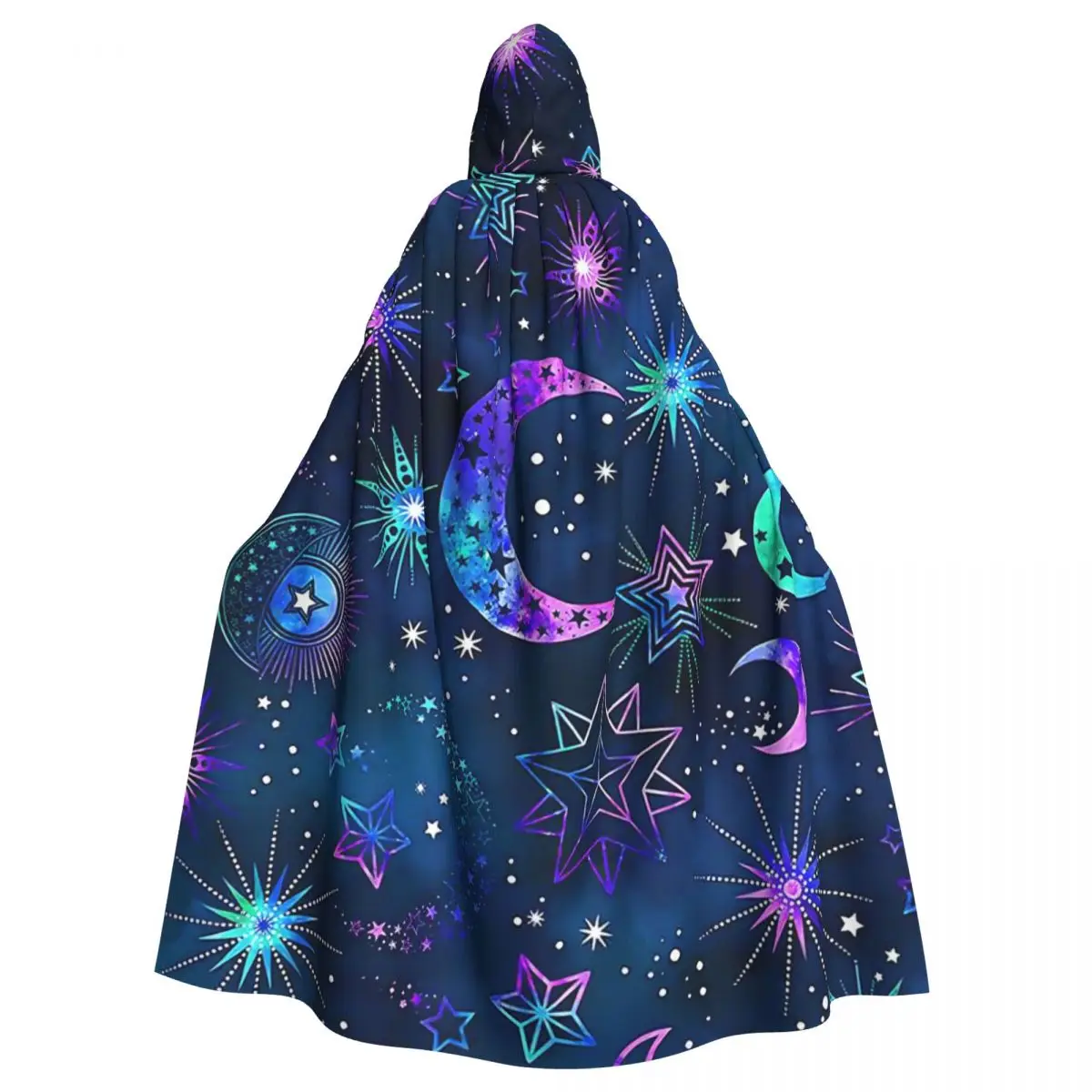 Adult Halloween Galaxy Moon Starry Star Cloak Cape Hooded Medieval Costume Full Length Dress Coat